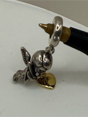 Pandora Sterling Cupid w Hanging Gold Heart on Chain
